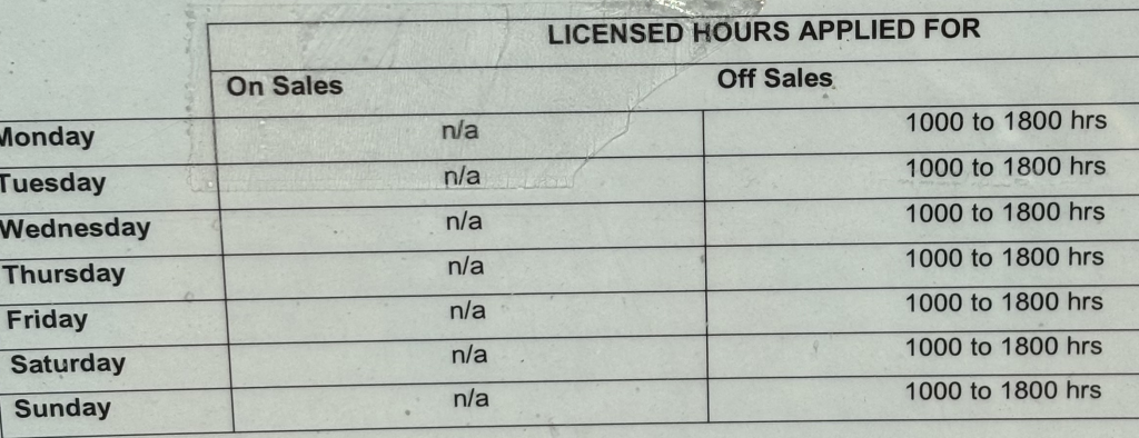 Hours for buying alcohol at shop