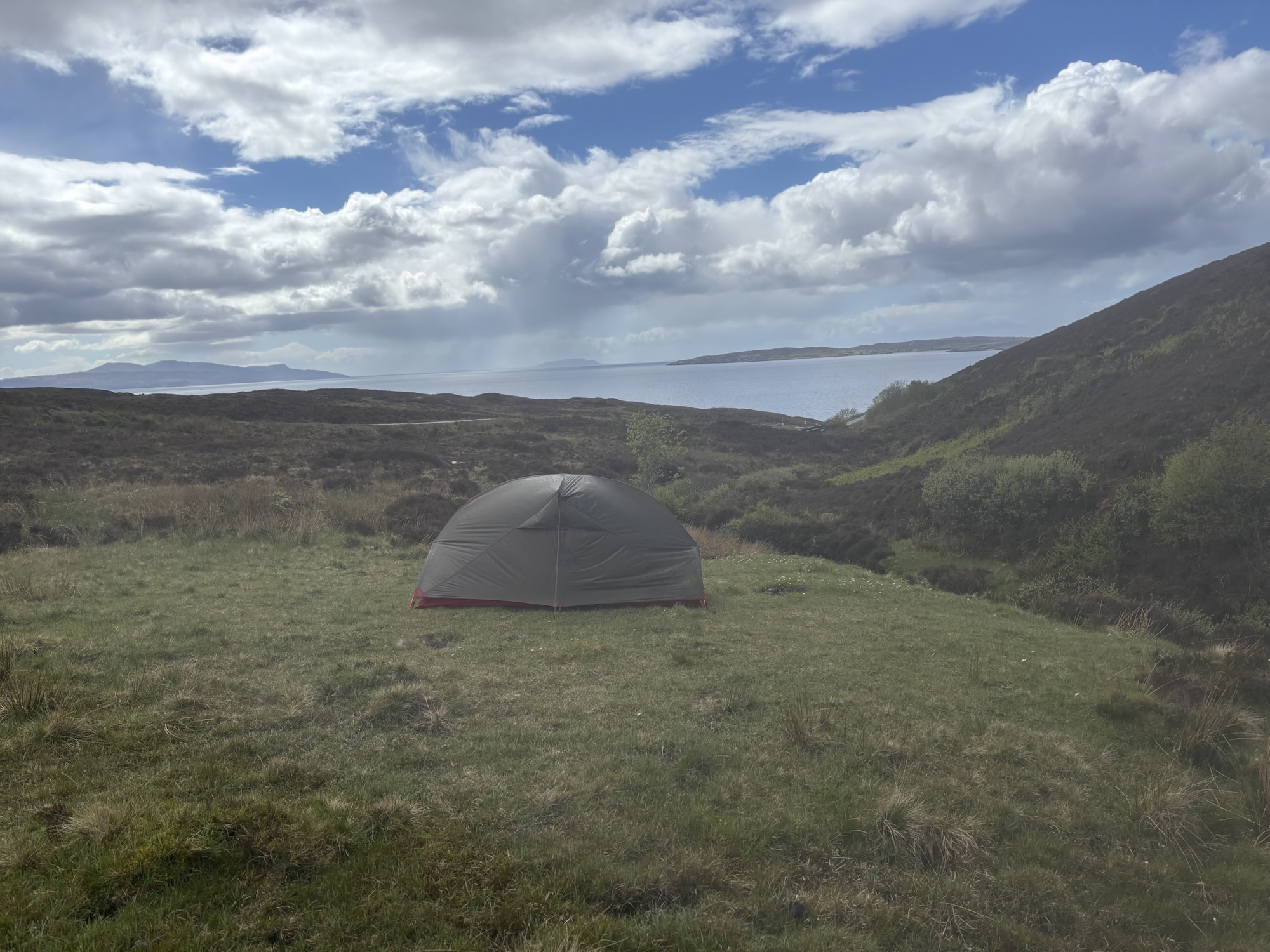 Camping on natural grass flat